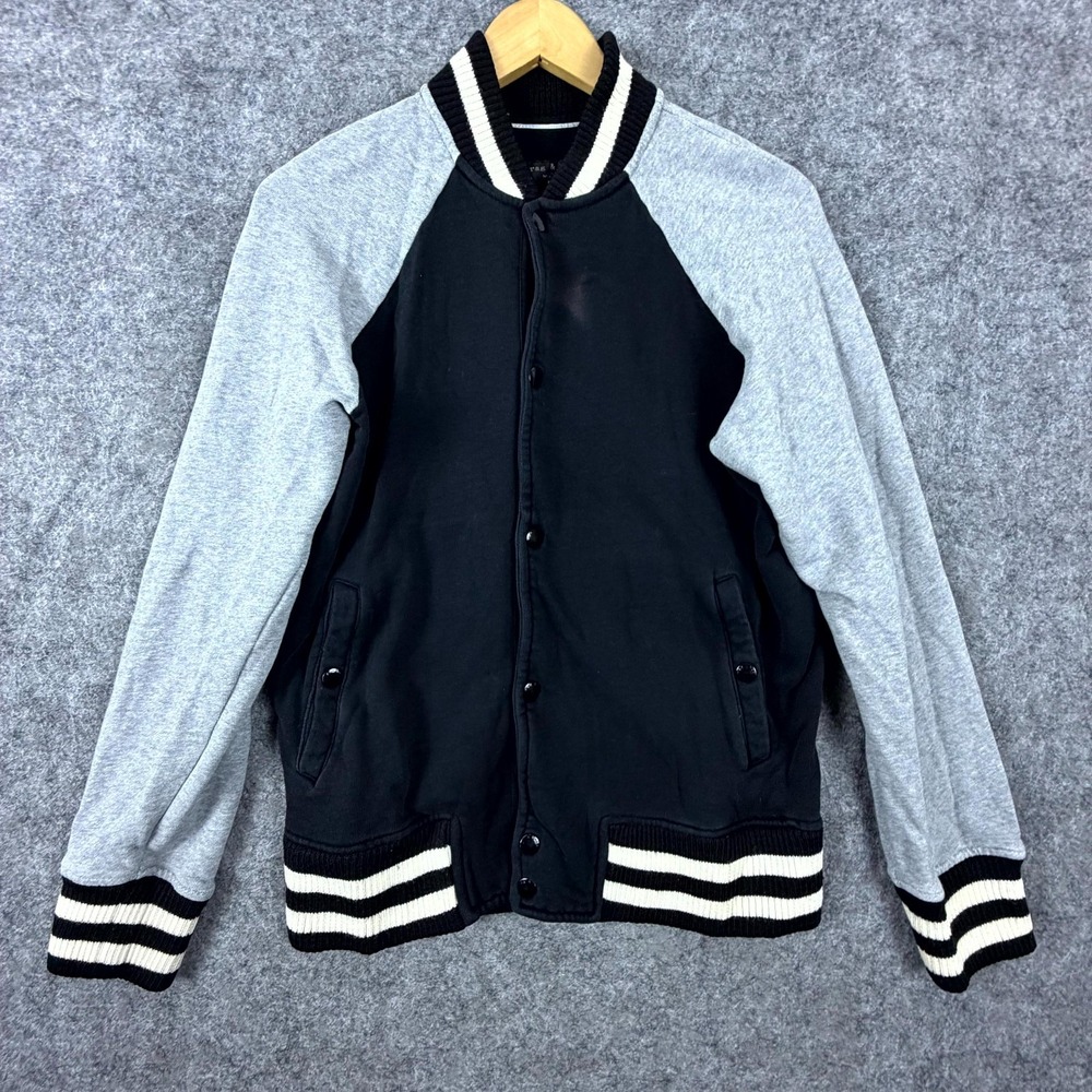 Rag and Bone Arden Varsity Jacket Mens Medium Gray Black Preppy Snap Front
